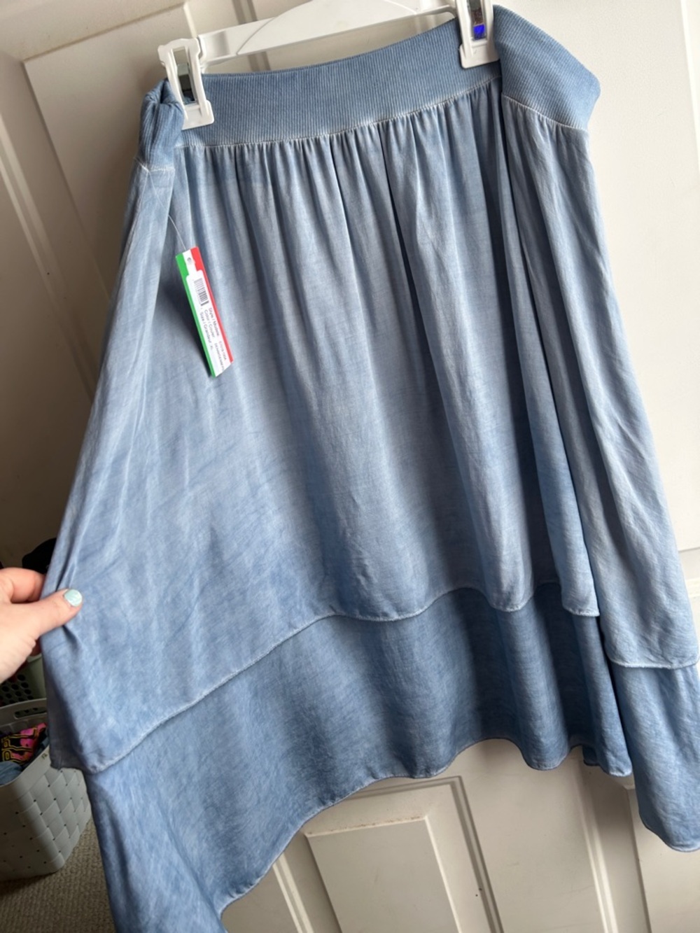 Charlie B XL Tiered Skirt NWT Blue Chambray Made in Italy Flowy Boho Coastal - Picture 12 of 13